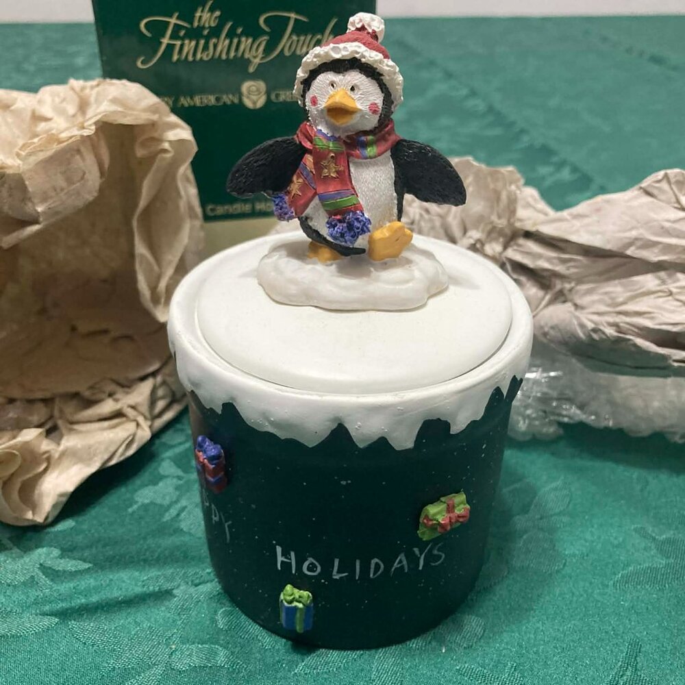 NIB Vintage Penguin Candle Holder and Candle With Lid by American Greetings